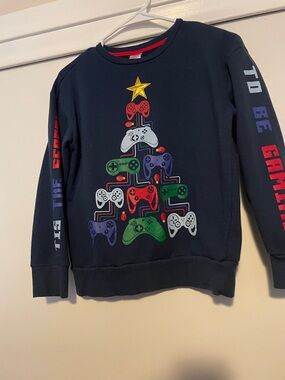 Holiday Time Navy Kids Sweatshirt with Multicolor Gamer Controller Tree